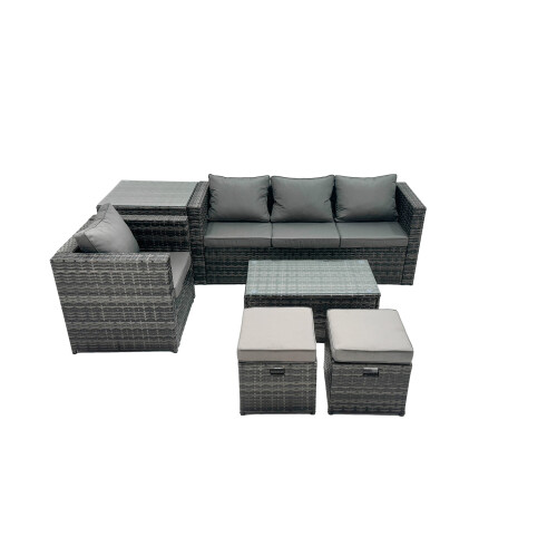 Fimous Fimous Outdoor Coffee Table Sofa Set with Side Table 2 Small Footstool 1