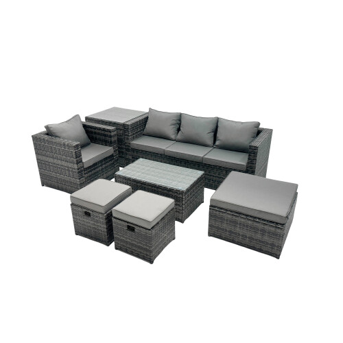 Fimous Fimous Outdoor Coffee Table Sofa Set with Side Table Stool 2 Small Footstools 1