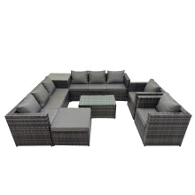 Fimous 9 Seater Garden Outdoor Rattan Furniture Set & Big Stool Side Table