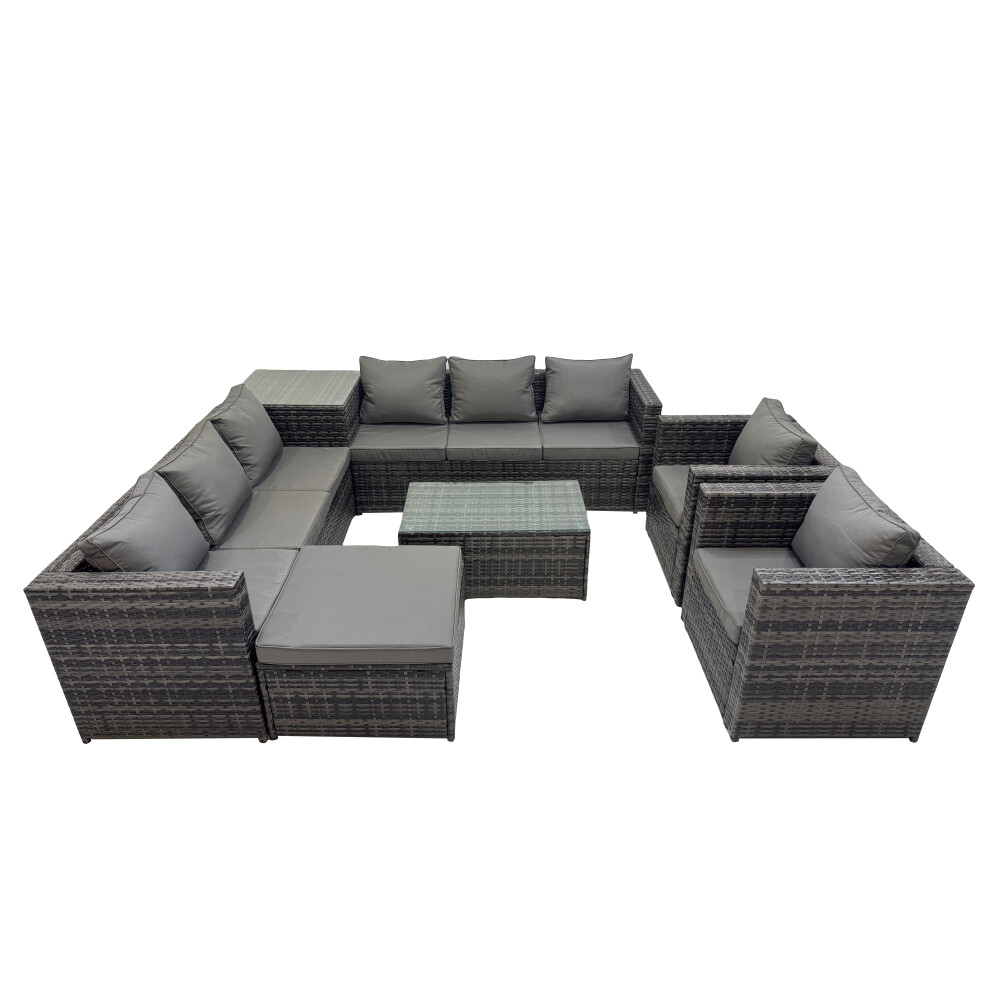 B&Q - 9 Seater Garden Outdoor Rattan Furniture Set Patio Corner Sofa Rectangular Coffee Table With Big Stool Side Table Dark Grey - Image 2