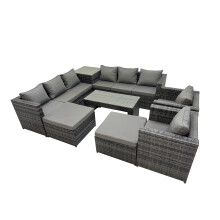 Fimous Garden Rattan Furniture Set 10 Seater &Chair 2 Big Stool Side Table