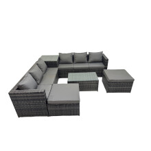 Fimous 8 Seater Garden Outdoor Rattan Furniture Set with 2 Big Stool