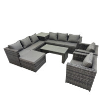Fimous Garden Rattan Furniture Set 9 Seater with Chair Big Stool Side Table