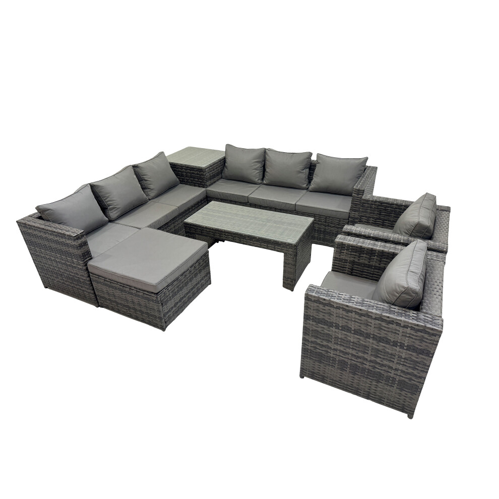 Rackhams Dark/Grey Garden Rattan Outdoor Furniture Set 9 Seater Patio Corner Sofa Oblong Coffee Table With Chair Big Stool Side Table - Image 2