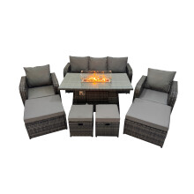 Fimous Garden Rattan Reclining Chair 3 Seater Sofa with 4 Stools