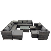 Fimous 11 Seater Garden Outdoor Rattan Furniture Set with 3 Stools Dark Grey