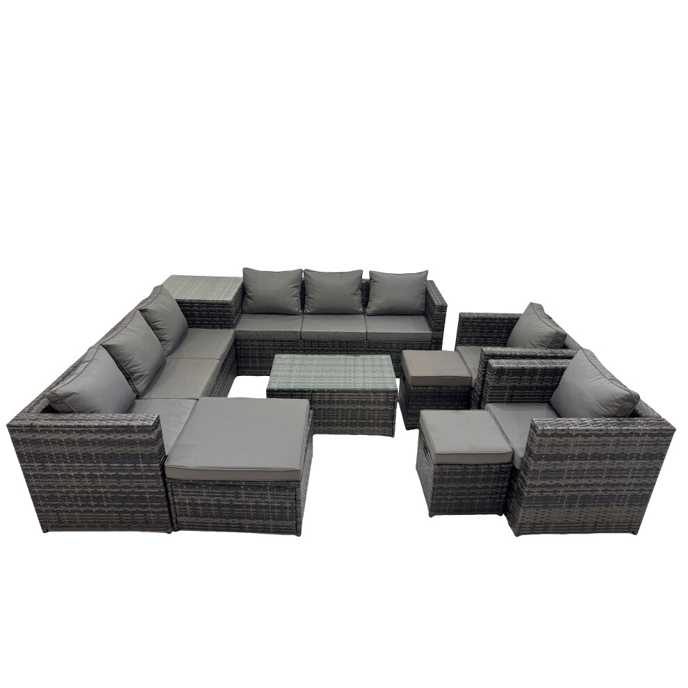 Fimous 11 Seater Garden Outdoor Rattan Furniture Set With 3 Stools Dark Grey