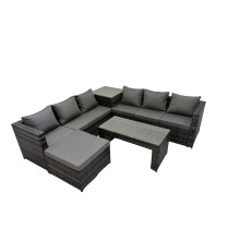 Fimous Garden Rattan Furniture Set 7 Seater with Big Stool Side Table