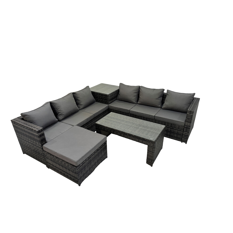 Fimous Garden Rattan Furniture Set 7 Seater with Big Stool Side Table