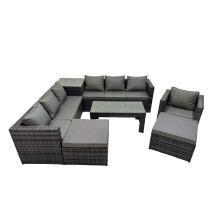 Fimous Garden Rattan Furniture Set 9 Seater with Chair 2 Big Stool Side Table