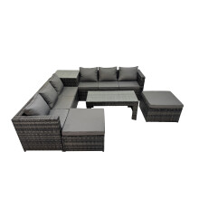 Fimous Garden Rattan Furniture Set 8 Seater with 2 Big Stool Side Table
