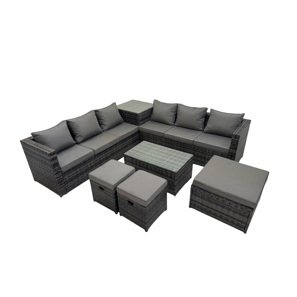 Fimous Unisex Dark Grey Seater Garden Outdoor Rattan Furniture Set With 3 Stool Size 9 - Image 2