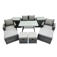 Fimous 8 Seater Outdoor Table Double Seat Sofa 2 Side Tables 4 Stools Set