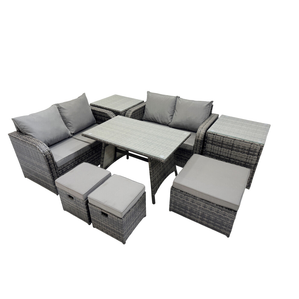 B&Q - 7 Seater Garden Outdoor Rattan Furniture Set Rattan Sofa Oblong Dining Table With 2 Side Tables Dark Grey - Image 3