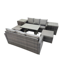 Fimous Garden Rattan Furniture Set 8 Seater with 2 Side Table 2 Big Stools