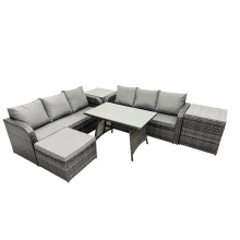 Fimous Garden Rattan Furniture Set 7 Seater with Big Stool 2 Side Table