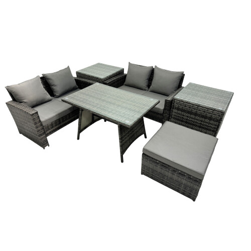 Fimous Fimous 5 Seater Outdoor Table Double Seat Sofa Big Stool 2 Side Table Set 1
