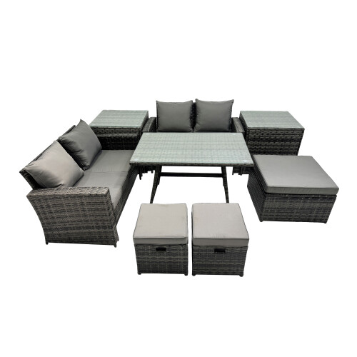Fimous Fimous 7 Seater Outdoor Table Double Seat Sofa 3 Stools 2 Side Table Set