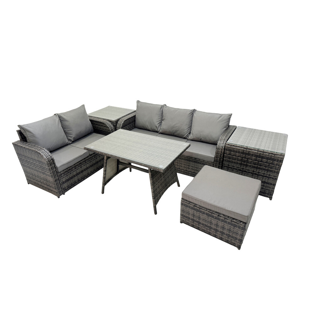 Fimous Garden Rattan Furniture Set 6 Seater With2 Side Table Big Stool