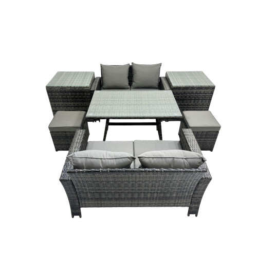 Fimous Fimous 6 Seater Outdoor Table Double Seat Sofa 2 Small Stool 2 Side Table Set 1