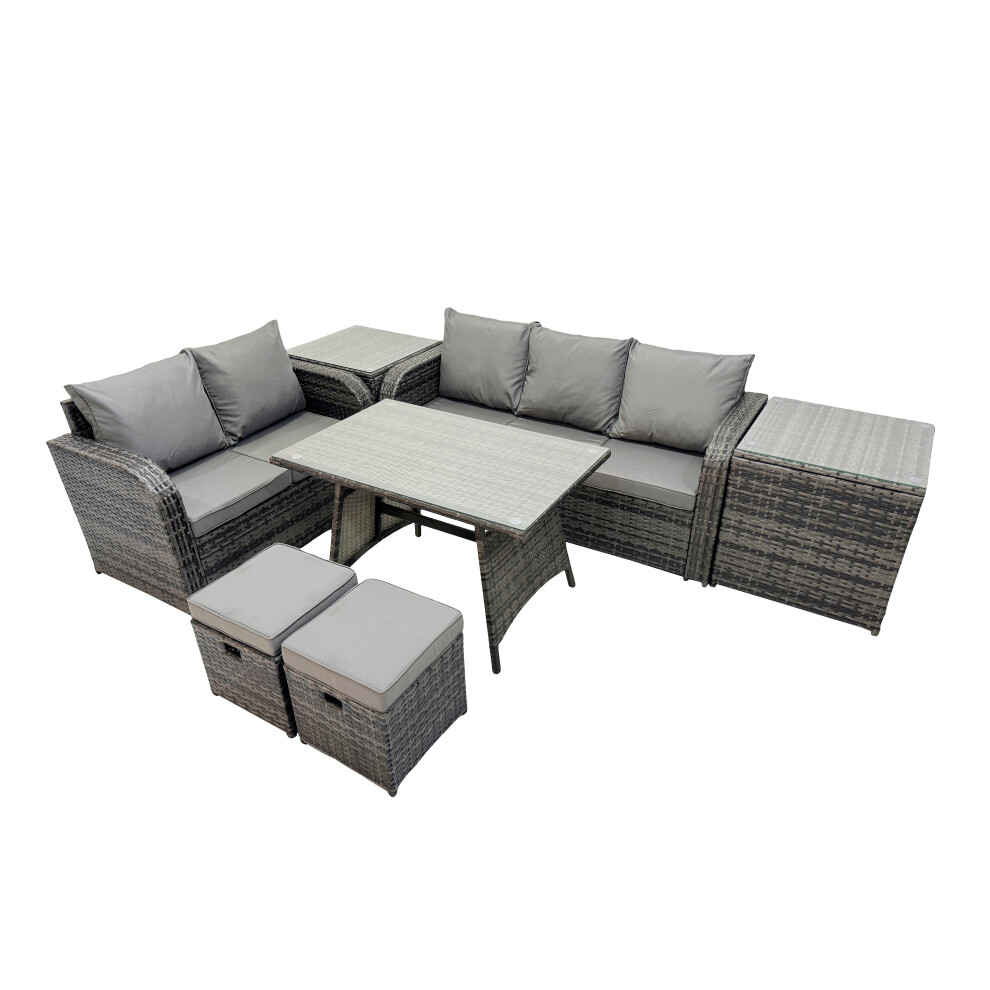 Fimous Garden Rattan Outdoor Furniture Set 7 Seater With 2 Stools Small