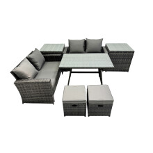 Fimous 6 Seater Outdoor Table Double Seat Sofa 2 Small Stool 2 Side Table Set
