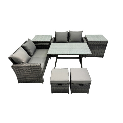 Fimous Fimous 6 Seater Outdoor Table Double Seat Sofa 2 Small Stool 2 Side Table Set