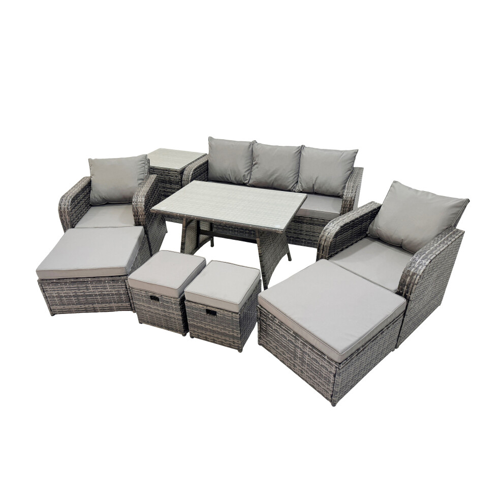 Fimous Garden Rattan Furniture Set 9 Seater With Side Table 2 Big Stool