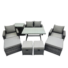 Fimous 8 Seater Outdoor Table Double Seat Sofa Side Table 4 Stools Set