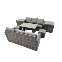 Fimous Garden Rattan Furniture Set 8 Seater with 2 Side Table 2 Small Stools
