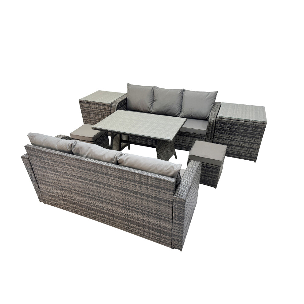 Fimous Garden Rattan Furniture Set 8 Seater With 2 Side Table 2 Stools Small