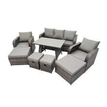 Fimous Garden Rattan Furniture Set 9 Seater with 2 Big Stool 2 Small Stools
