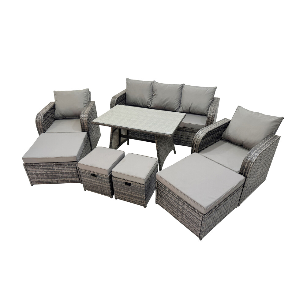Fimous Garden Rattan Furniture Set 9 Seater With 2 Big Stool 2 Small Stools