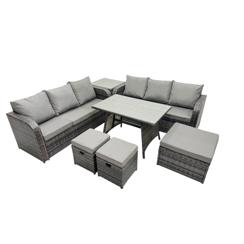 Fimous Garden Rattan Furniture Set 9 Seater With 3 Stools Side Table
