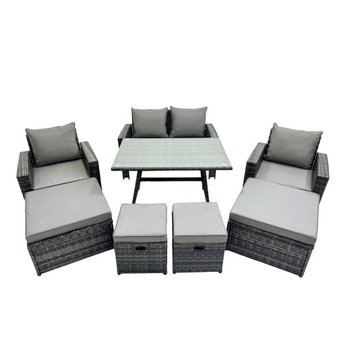 Fimous Fimous 8 Seater Outdoor Dining Table Double Seat Sofa 4 Stools Set 1