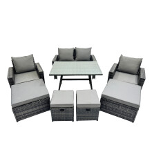 Fimous 8 Seater Outdoor Dining Table Double Seat Sofa 4 Stools Set