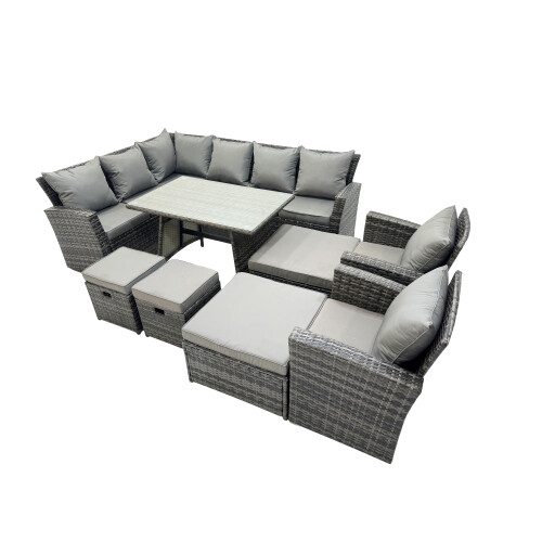 Fimous Fimous 11 Seat Rattan High Back Corner Sofa Set with 4 Stools 2 Chairs 1