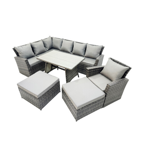 Fimous Fimous 9 Seat Rattan High Back Corner Sofa Set with Big Stool 1