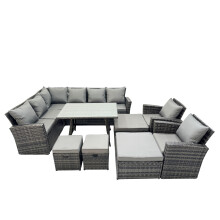 Fimous 11 Seat Rattan High Back Corner Sofa Set with 4 Stools 2 Chairs
