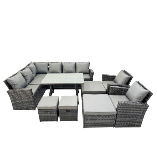 Fimous Fimous 11 Seat Rattan High Back Corner Sofa Set with 4 Stools 2 Chairs