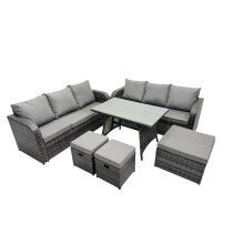 Fimous Garden Rattan Furniture Set 9 Seater with 3 Seater Sofa 3 Stools