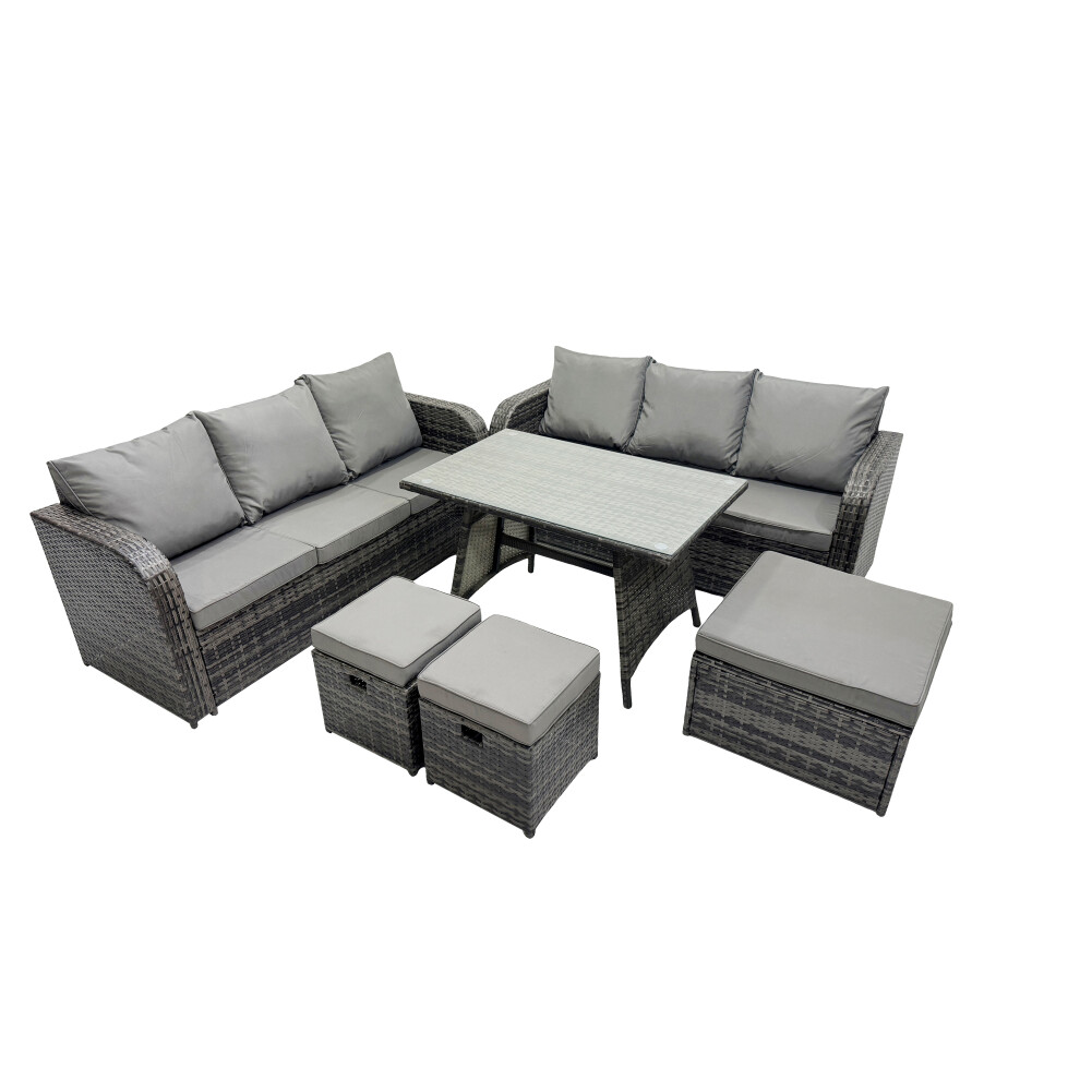 Fimous Garden Rattan Furniture Set 9 Seater With 3 Seater Sofa 3 Stools