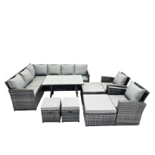 Fimous 12 Seat Patio Oblong Dining Table Corner Sofa Set with 4 Stool 2 Chair