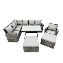 Fimous 9 Seat Rattan High Back Corner Sofa Set with Big Stool
