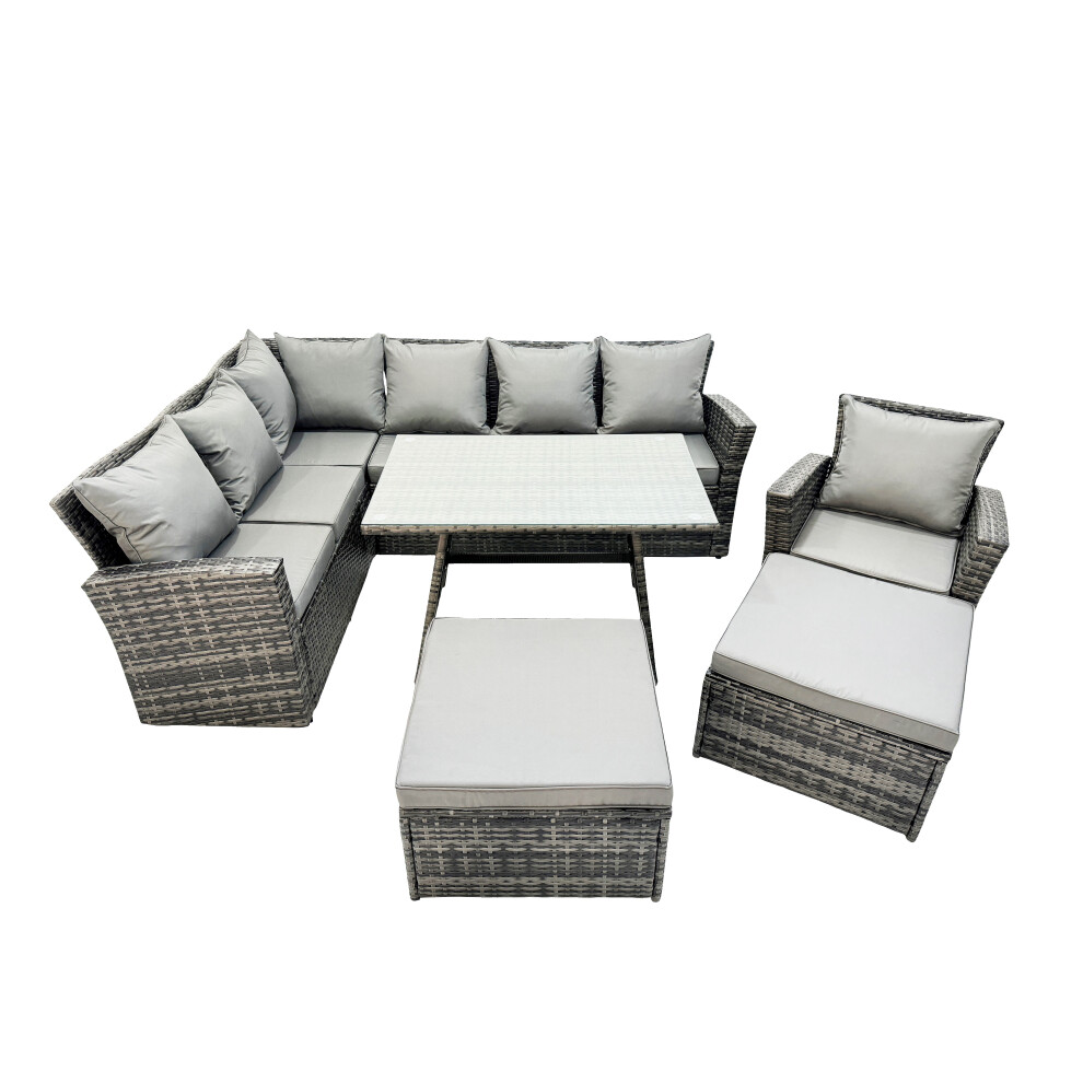 Rackhams Dark/Grey 9 Seat Rattan High Back Corner Sofa Set Patio Dining Table Set With Big Stool Mixed - Image 2