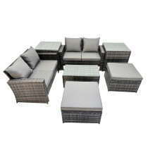 Fimous 6 Seater Wicker PE Rattan Furniture Outdoor 2 Stool 2 Side Tables Set