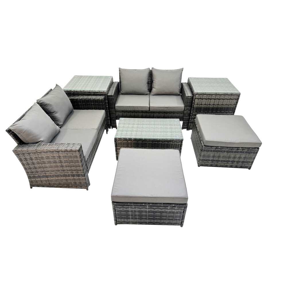Fimous 6 Seater Wicker Pe Rattan Furniture Outdoor 2 Stool 2 Side Tables Set