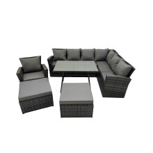 Fimous 9 Seater Garden Outdoor Rattan Furniture Set with 2 Big Footstools