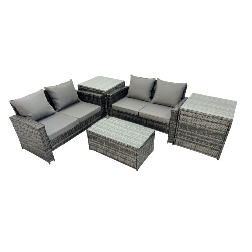 Fimous Fimous Lounge Double Seat Sofa Coffee Table Set with 2 Side Table 1