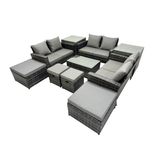 Fimous Fimous Lounge Double Seat Sofa Coffee Table Set with 2 Side Tables 4 Stool 1